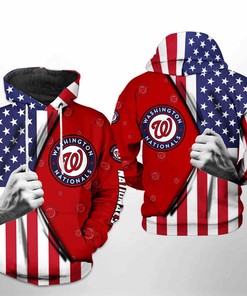 Washington Nationals All Over Print US Flag 3D Hoodie Zipper