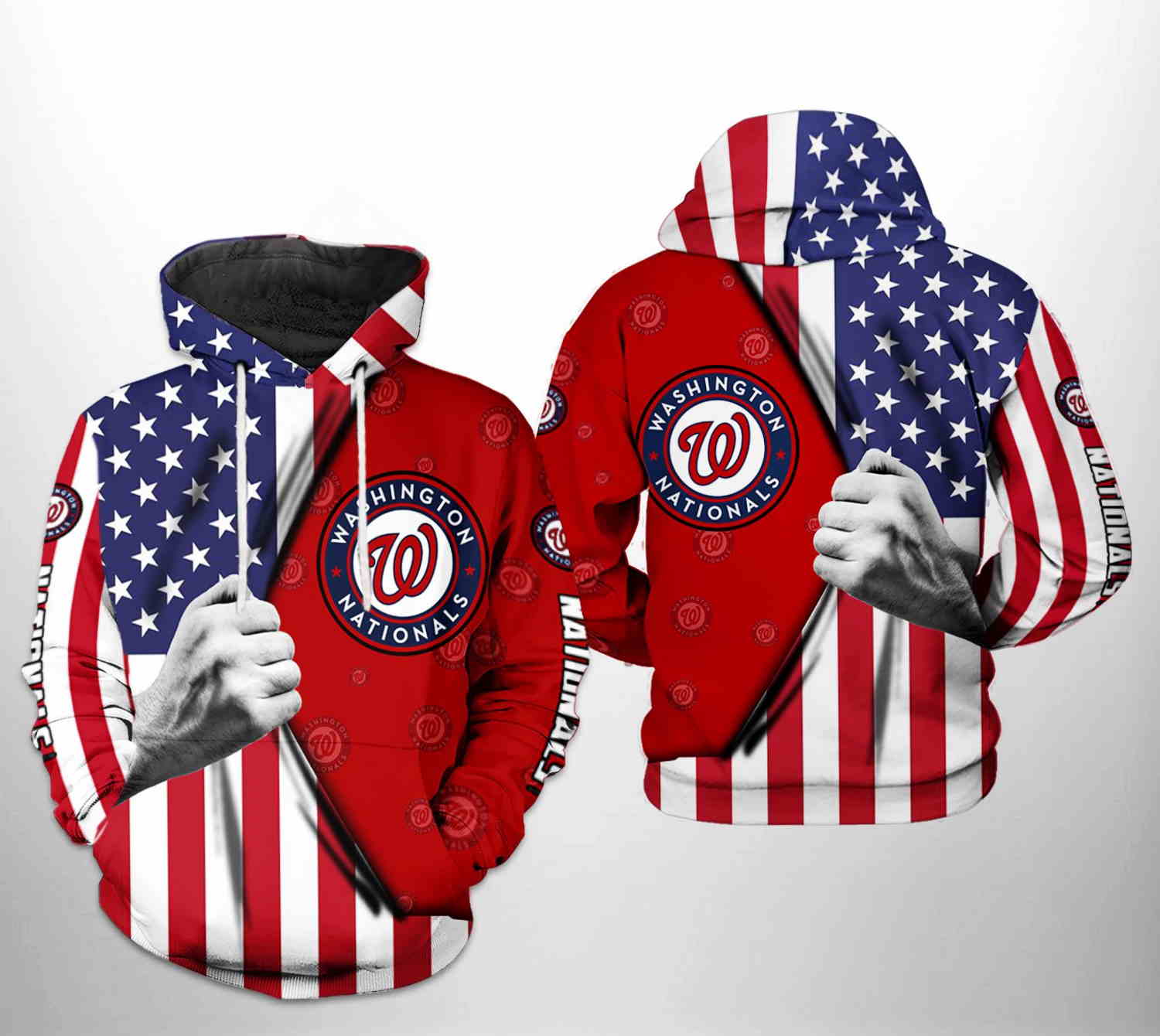Washington Nationals All Over Print US Flag 3D Hoodie Zipper