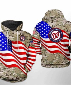 Washington Nationals All Over Print US Flag Camo Veteran 3D Hoodie