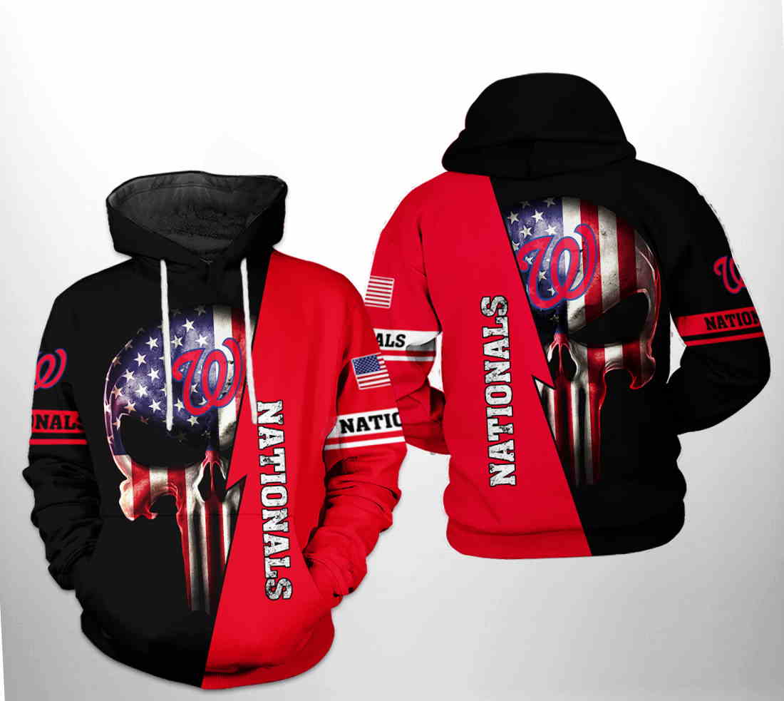 Washington Nationals MLB US Flag Skull 3D Hoodie