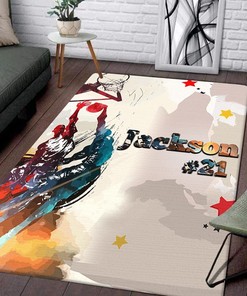 Water Color Basketball Rug with Personalized Name - Ball Doormat Anti-Skid Carpet for Living Room or Boys Bedroom