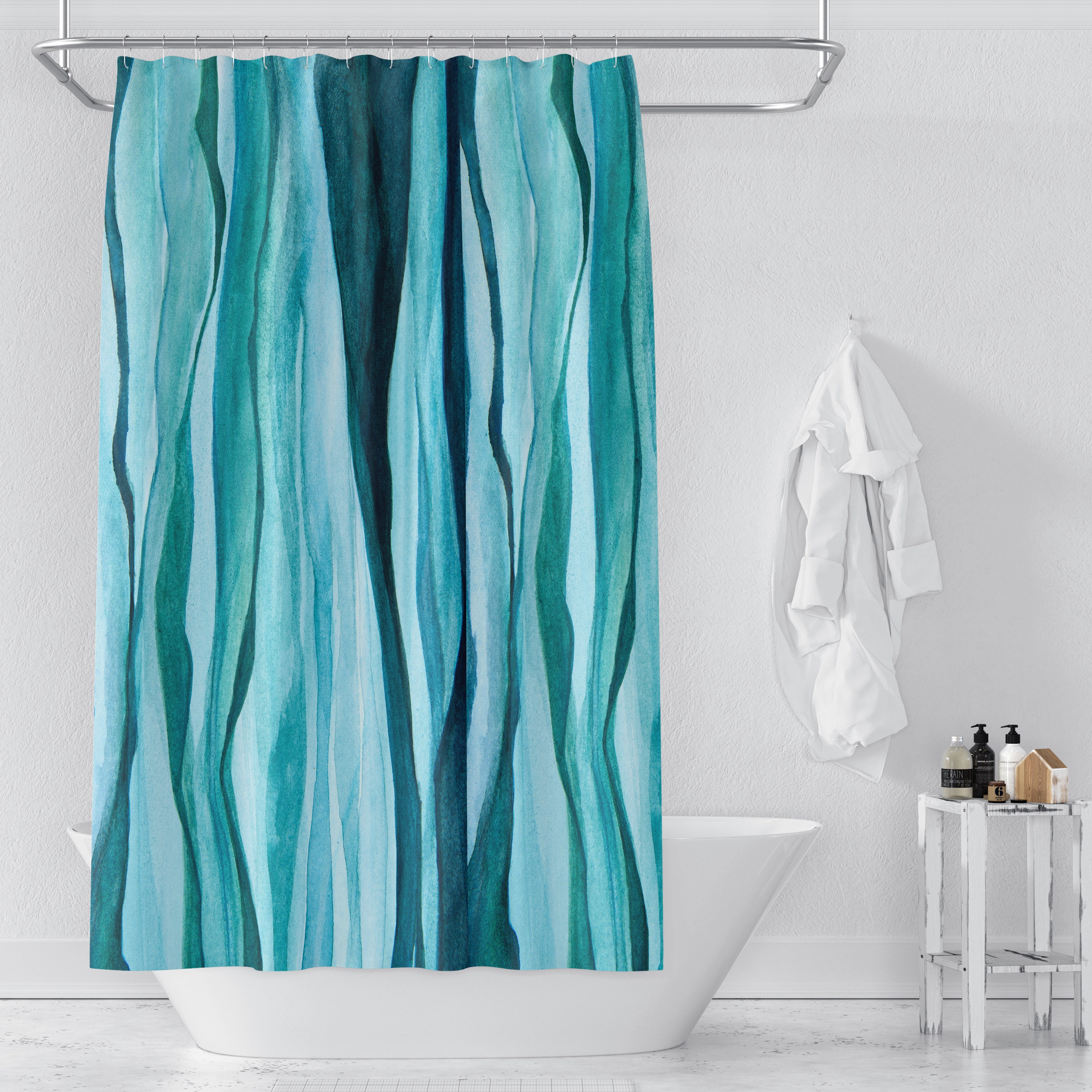 Watercolor Aqua Shower Curtain Set with Optional Towels and Bath Mat for a Calming Bathroom Decor - Image 2