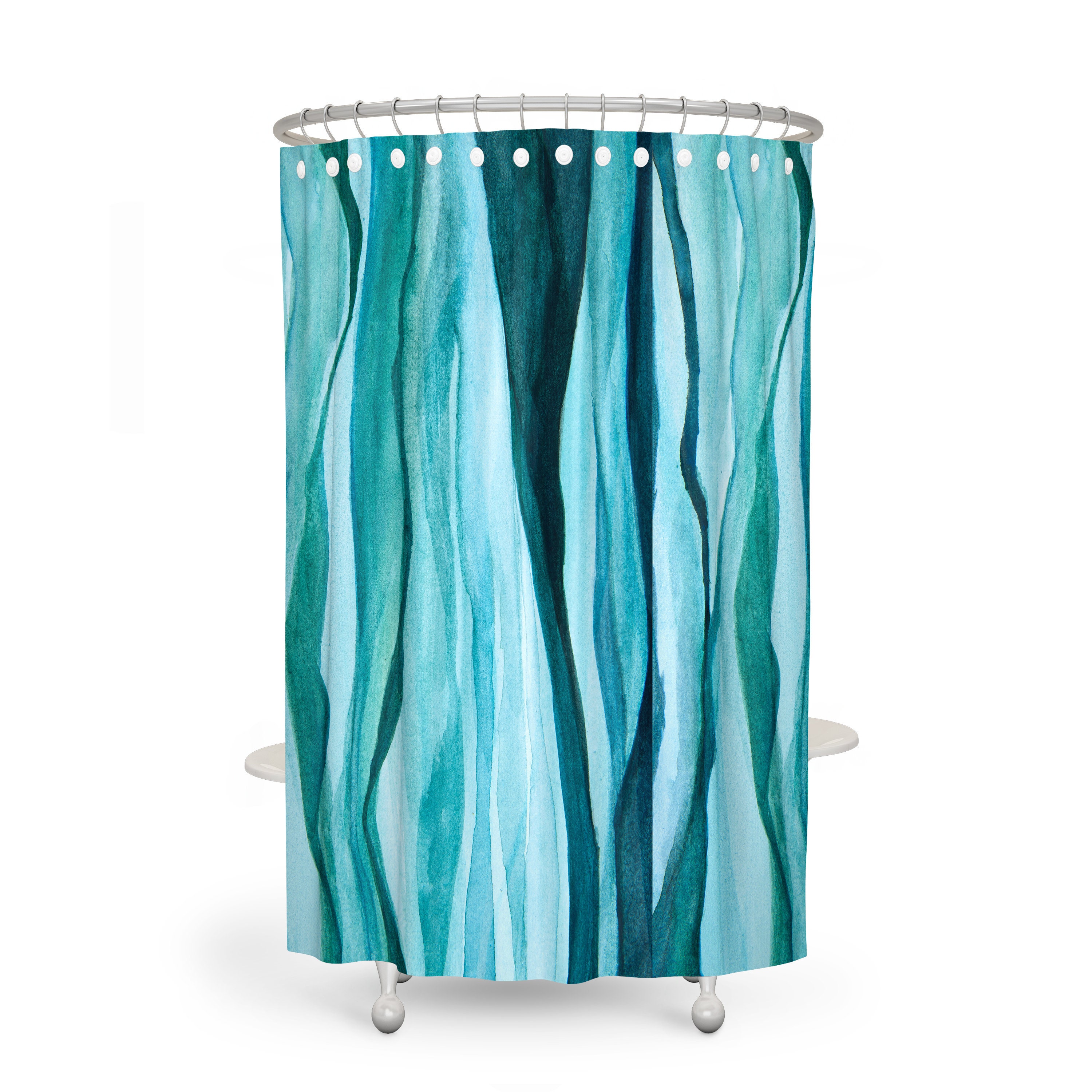 Watercolor Aqua Shower Curtain Set with Optional Towels and Bath Mat for a Calming Bathroom Decor - Image 3