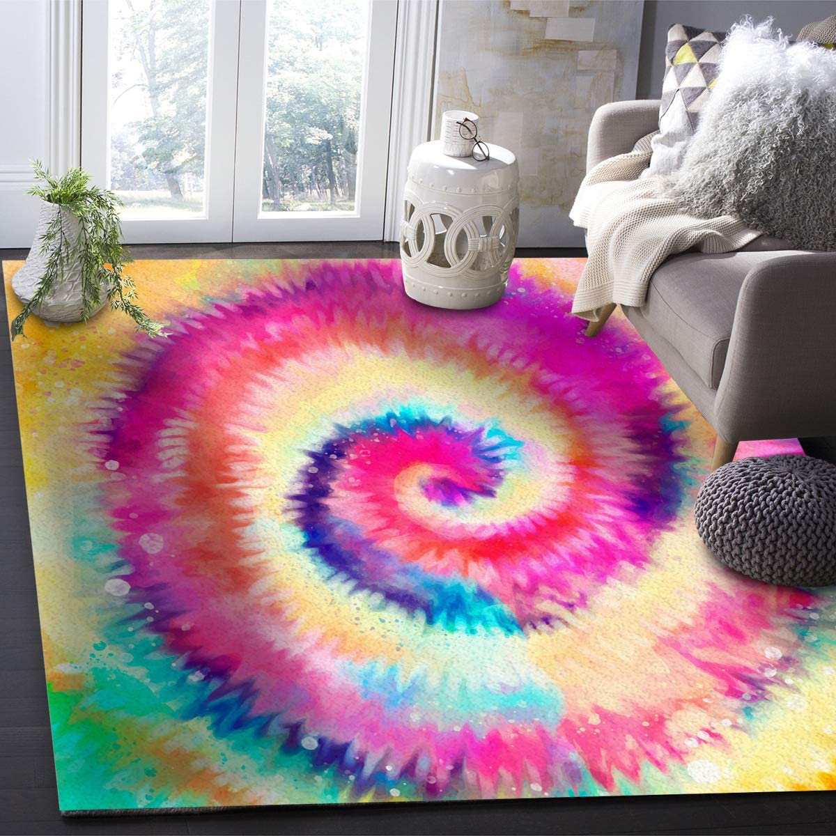 Watercolor Beautiful Artistic Geo Lines Stripes Design: Personalized Area Rug with Style 70s Decor - Image 3