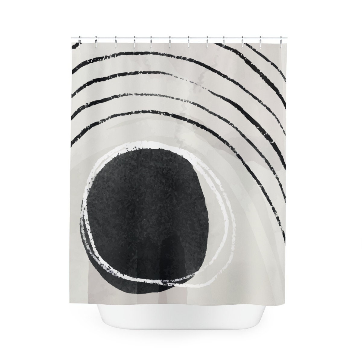Watercolor Black and White Brush Oil Paint Strokes Abstract Art Shower Curtain or Mat - Image 3