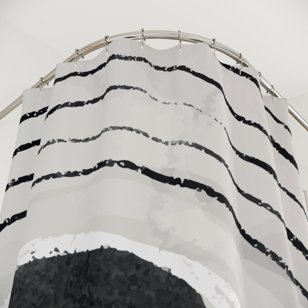 Watercolor Black and White Brush Oil Paint Strokes Abstract Art Shower Curtain or Mat - Image 4