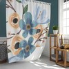 Watercolor Blue Floral Shower Curtain | Botanical Leaves | Fabric Bathroom Curtain Set Home Bath Decor