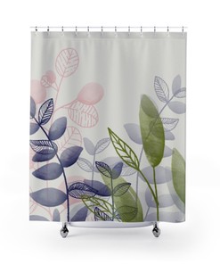 Watercolor Bohemian Leaves Shower Curtain for Farmhouse Bathroom Decor