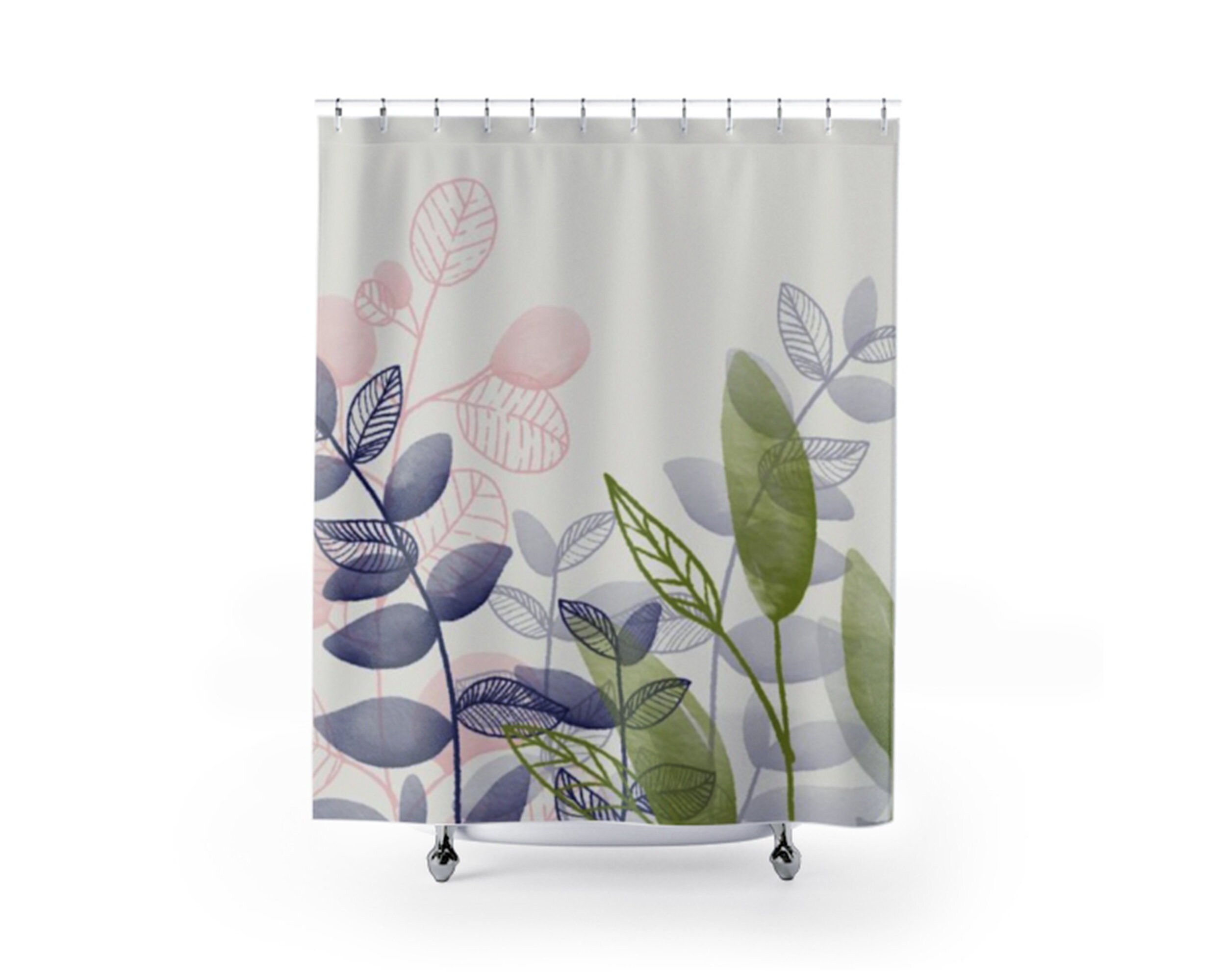 Watercolor Bohemian Leaves Shower Curtain for Farmhouse Bathroom Decor