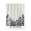 Watercolor Botanical Shower Curtain, Boho Nature Print, Succulent Bath Curtain, 71x74 in, Bathroom Decor