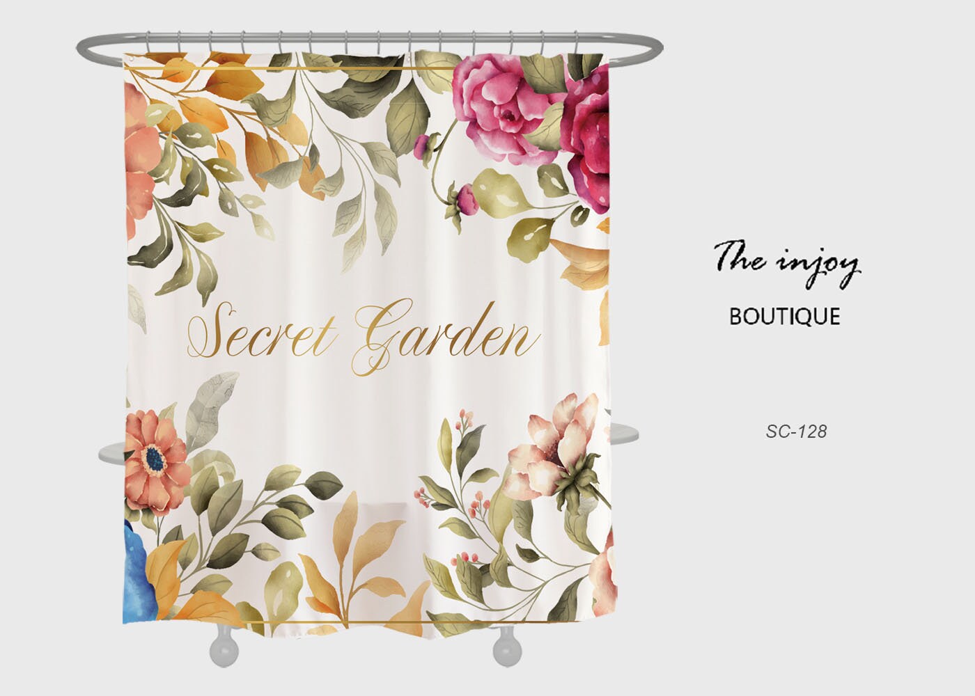Watercolor Flowers Shower Curtain, Home Bathroom Bathtubs Decor with Feminine and Botanical Design