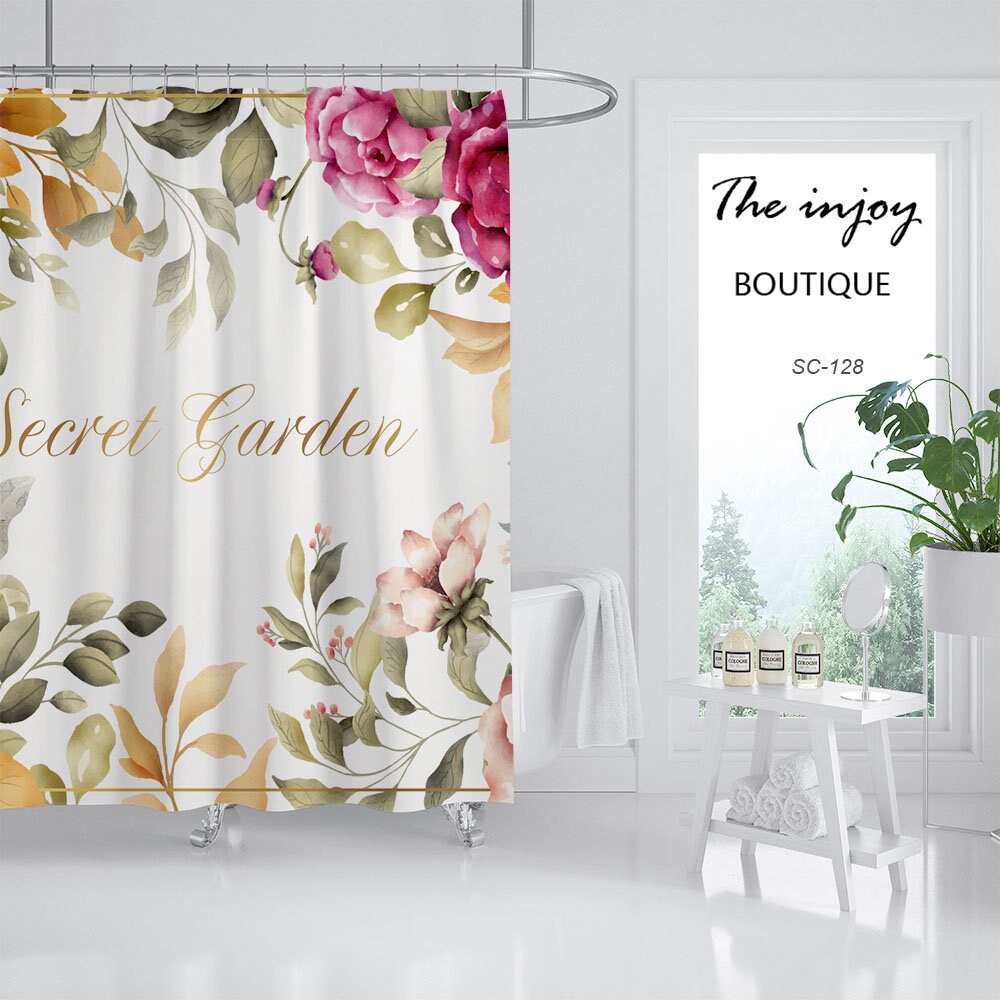 Watercolor Flowers Shower Curtain, Home Bathroom Bathtubs Decor with Feminine and Botanical Design - Image 2