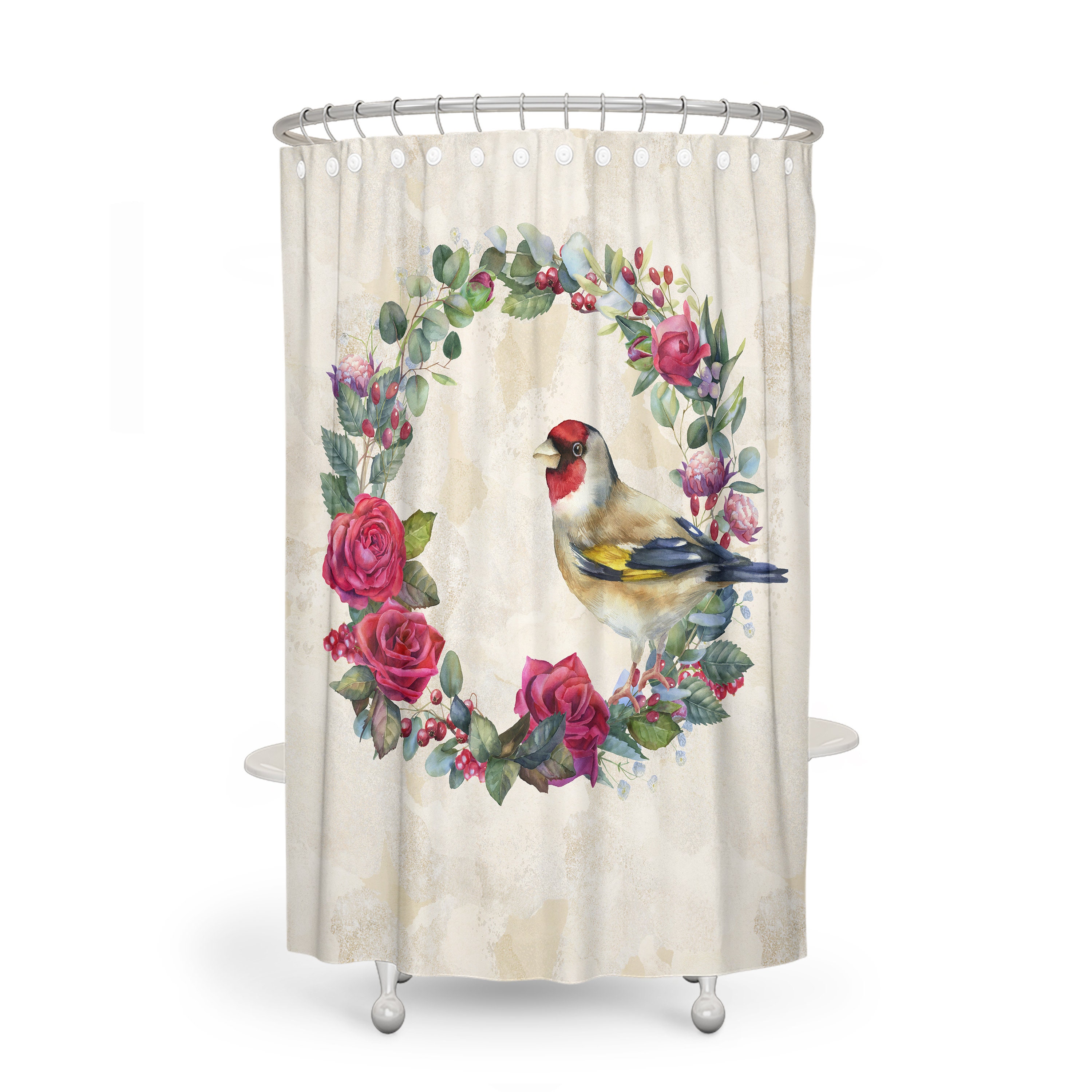 Watercolor Rose Shower Curtain with Optional Matching Towels and Bath Mat - Image 2