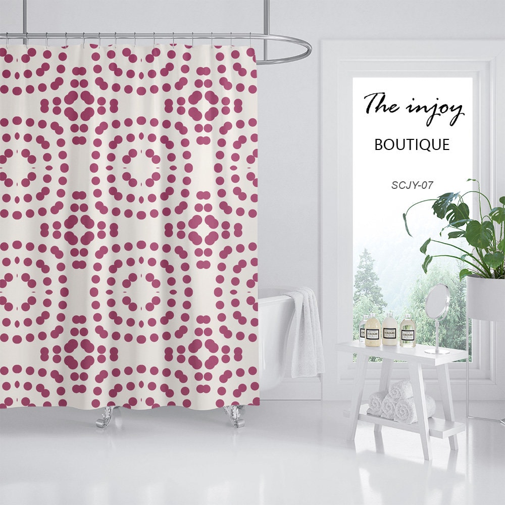 Waterproof Polyester Shower Curtain - Purple Red Dots Extra Thick Curtain - Heavy Duty Fabric Decoration - Image 2