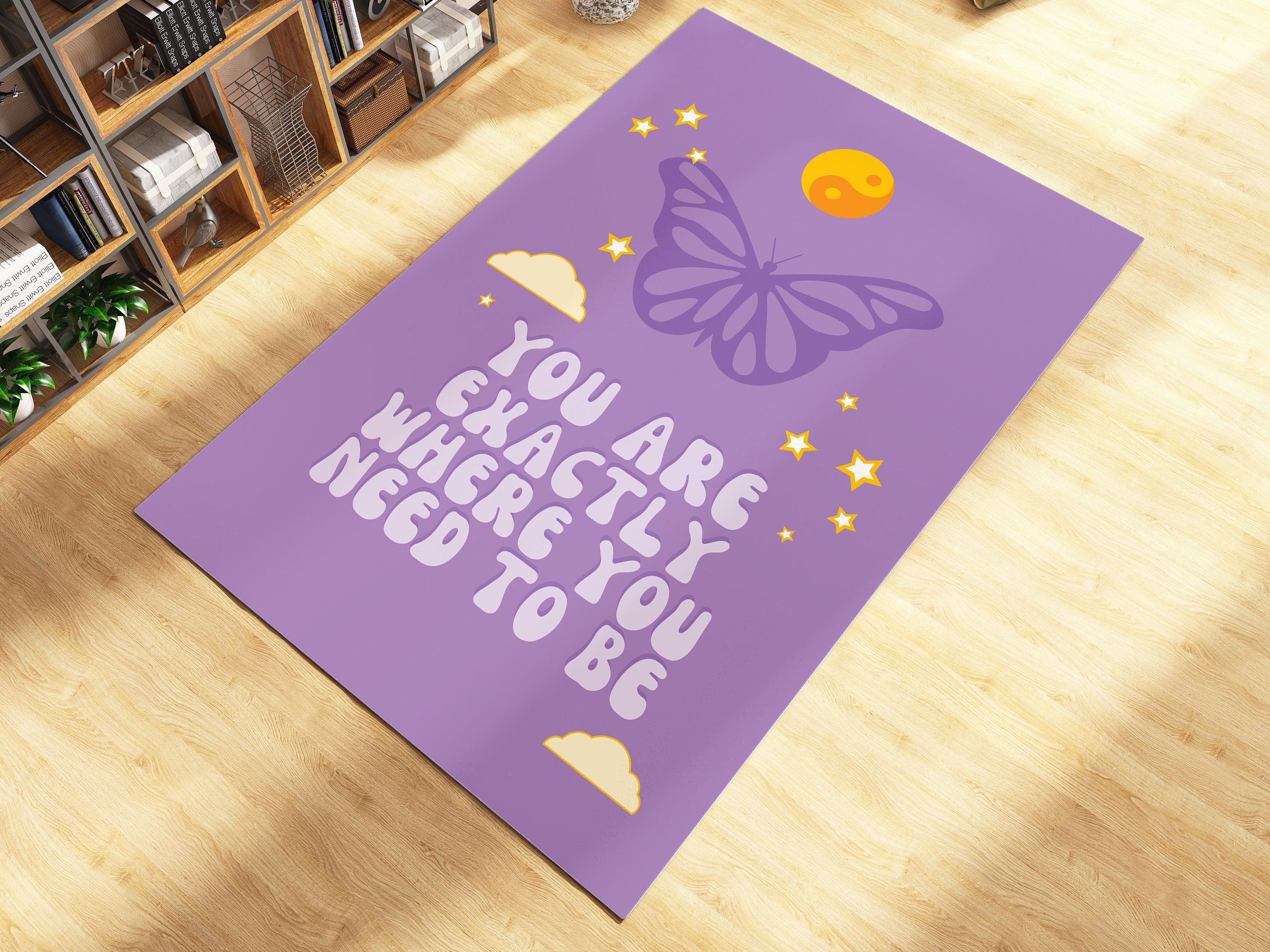 Wavy Butterfly Retro Trippy Rug - Preppy Room Decor Groovy Rug, Funky Cute Hippie Rug with Vintage 70s Area Rug