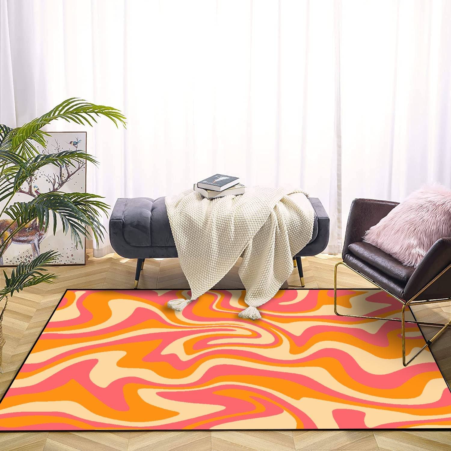 Wavy Swirl Seamless Seventies Style Area Rug with Retro Inspiration for Chic Home Decor
