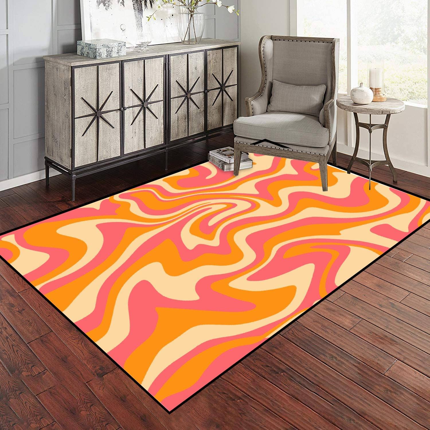 Wavy Swirl Seamless Seventies Style Area Rug with Retro Inspiration for Chic Home Decor - Image 2