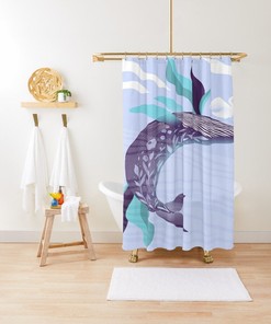 Whale Art Eco Shower Curtain | Sea Fishes Bathroom Curtain | Animal Decor Eco-Friendly Material