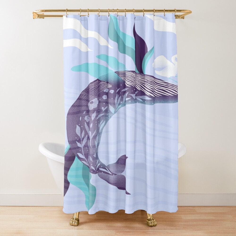 Whale Art Eco Shower Curtain | Sea Fishes Bathroom Curtain | Animal Decor Eco-Friendly Material - Image 2
