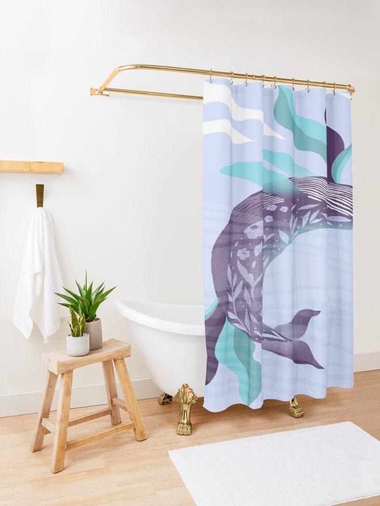 Whale Art Eco Shower Curtain | Sea Fishes Bathroom Curtain | Animal Decor Eco-Friendly Material - Image 3