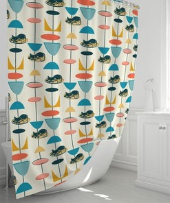Whimsical Cool Kitty 50's Atomic Mid Century Modern Retro Shower Curtain for a Playful Look