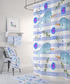 Whimsical Narwhal Shower Curtain with Oceanic Bathroom Decor