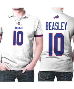 White 3D Designed Allover Polo Shirt featuring Cole Beasley #10 and the Buffalo Bills' signature Athleisure Style.