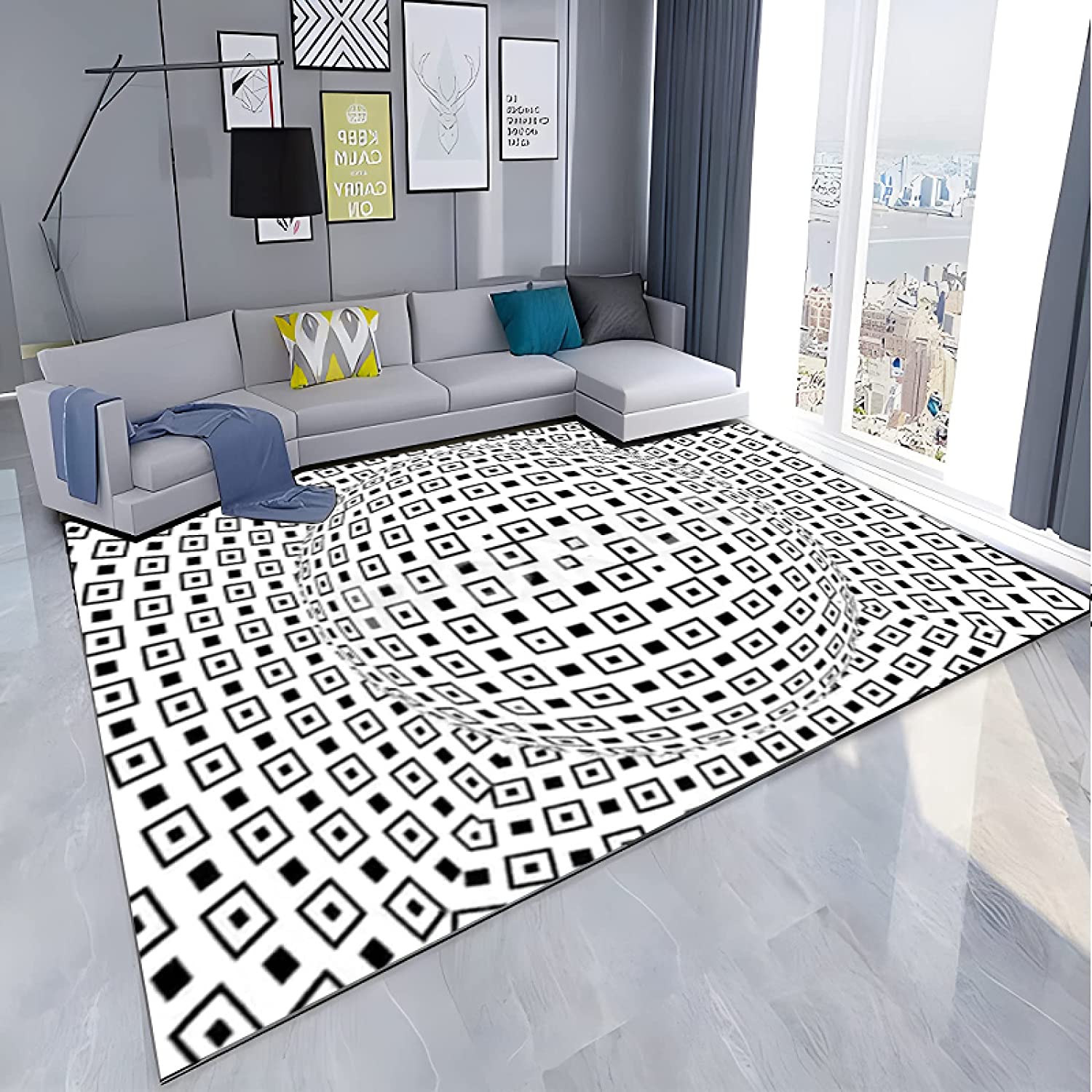 White 3D Swirl Illusion Rug - A Sophisticated and Modern Anti-Slip Floor Mat for Living Room Decor - Image 3