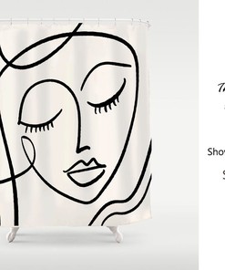 White Abstract Art Women Face Shower Curtain, Bohemian Waterproof Washable Bathroom Decor , Custom Sizes Available