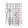 White Atomic Star Burst Teal, Mustard Yellow, Burnt Orange, and Brown Atomic Cat Retro Shower Curtain with Vintage Vibes