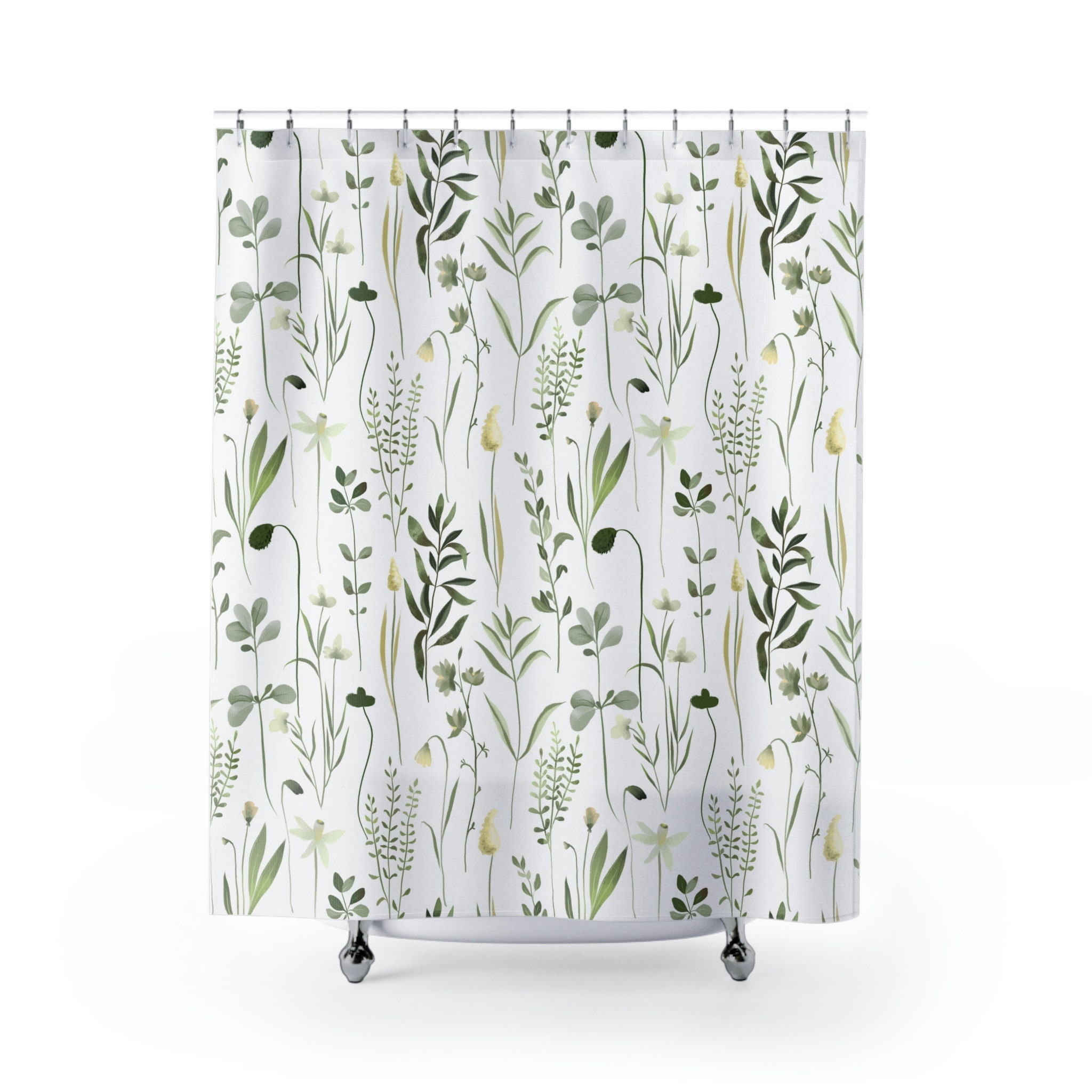 White Botanical Shower Curtain for a Cute Farmhouse Bathroom - Image 2