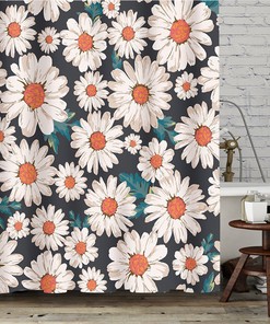 White Daisy Floral Shower Curtain for Bathroom, Spring Summer Blue Garden with Customizable Fabric Bathroom Curtain