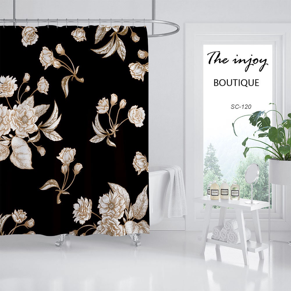 White Flowers Shower Curtain, Custom Sizes for Bathtub Decor - Luxury Shower Curtains - Image 2