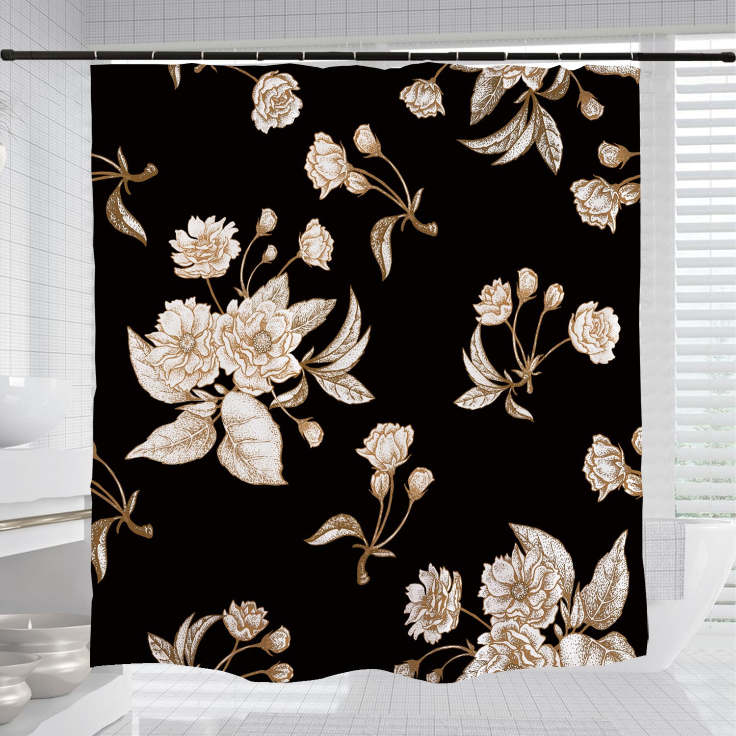 White Flowers Shower Curtain, Custom Sizes for Bathtub Decor - Luxury Shower Curtains - Image 3