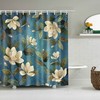 White Magnolia Shower Curtain | Blue Floral Fabric Bathroom Curtain | Home Bathroom Decor Accessories