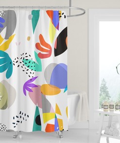 White Mid-Century Matisse Colorful Abstract Cutouts Shower Curtain with Whimsical Minimalist Design