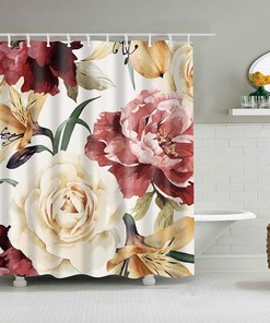 White Peony and Roses Shower Curtain | Floral Fabric Bathroom Curtain | Home Bathroom Decor