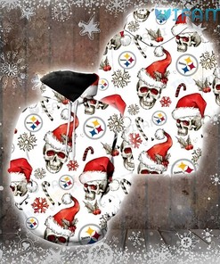 White Pittsburgh Steelers Santa Hat All Over Print 3D Hoodie with Skull