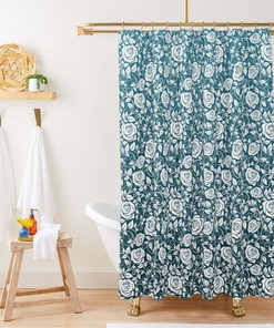 White Roses Shower Curtain | Floral Pattern Bathroom Curtain Set | Home Bathroom Decor