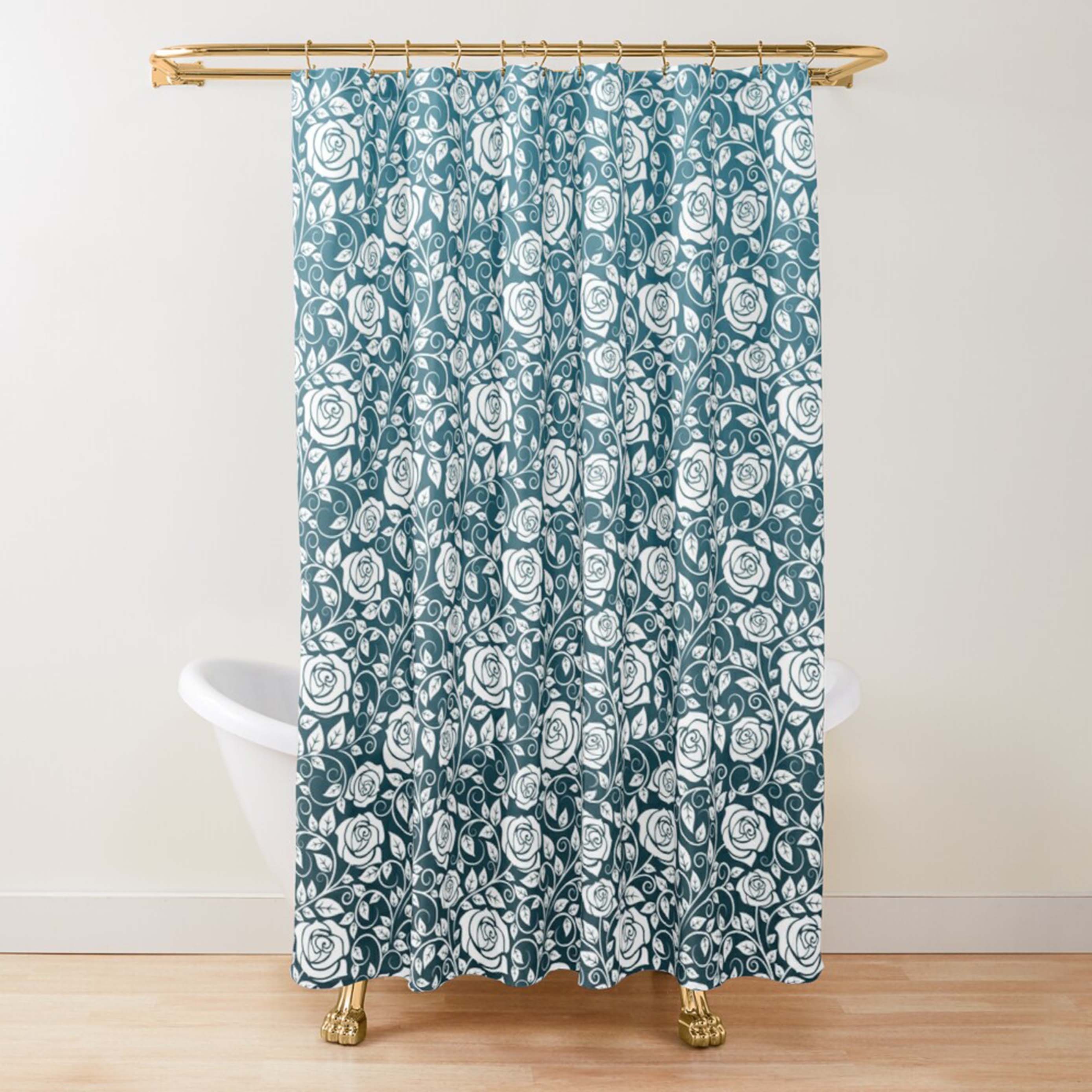 White Roses Shower Curtain | Floral Pattern Bathroom Curtain Set | Home Bathroom Decor - Image 2