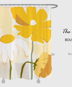 White and Yellow Daisy Shower Curtain, Art Flora Extra Thick Curtains with Hooks, Waterproof and Washable