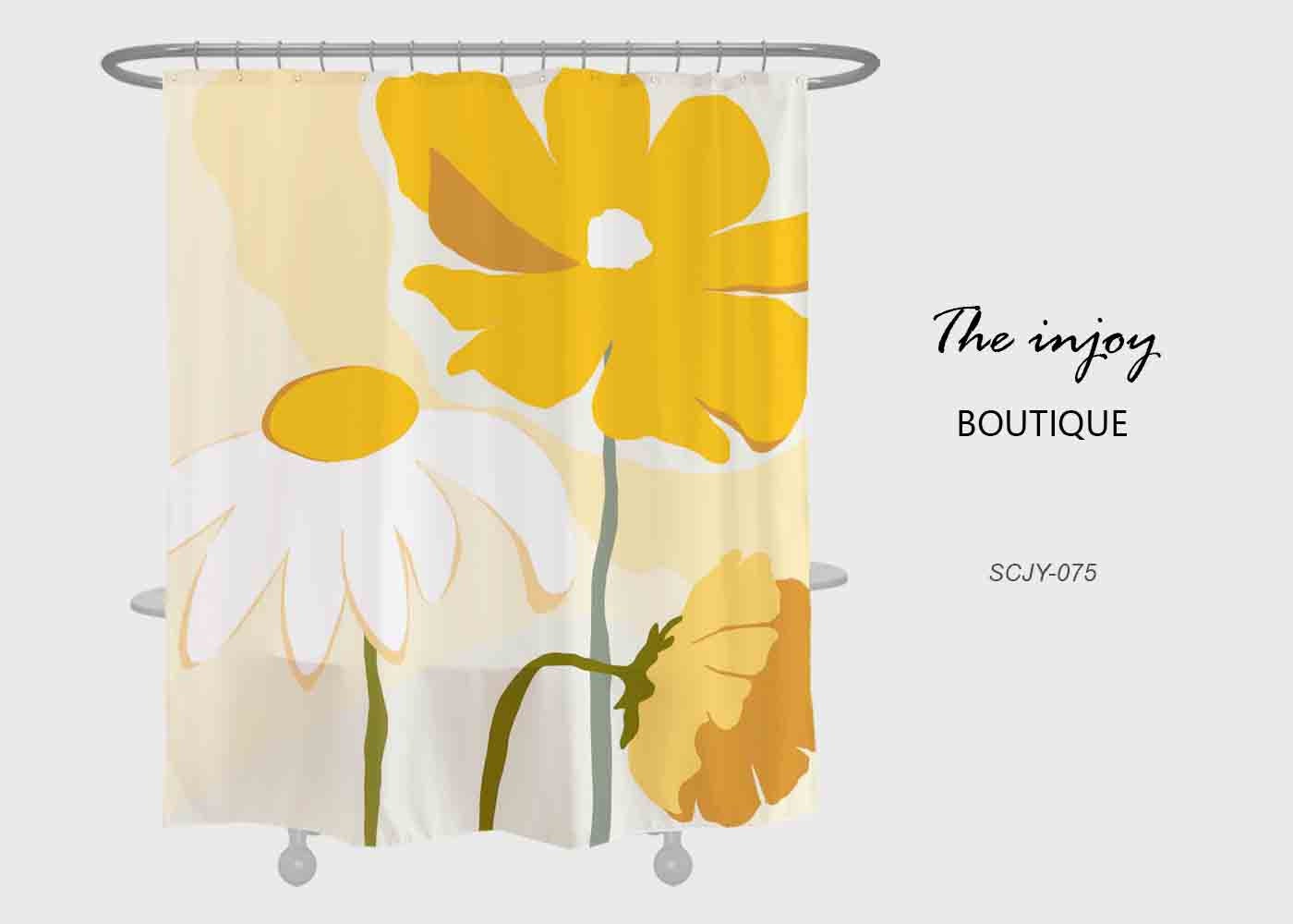 White and Yellow Daisy Shower Curtain, Art Flora Extra Thick Curtains with Hooks, Waterproof and Washable