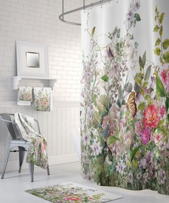 Wildflower Patch Shower Curtain, Bath Mat, and Towel Options with Keywords Vintage Bathroom Shower Curtains