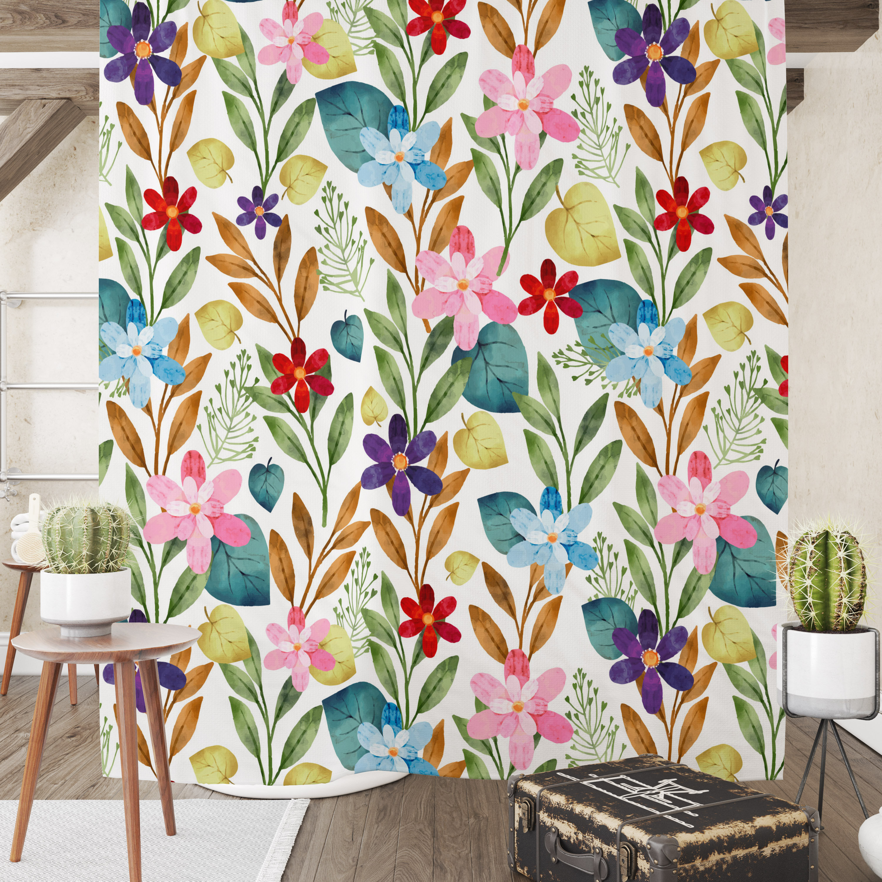 Wildflower Watercolor Shower Curtain or Bath Set for Nature Lovers
