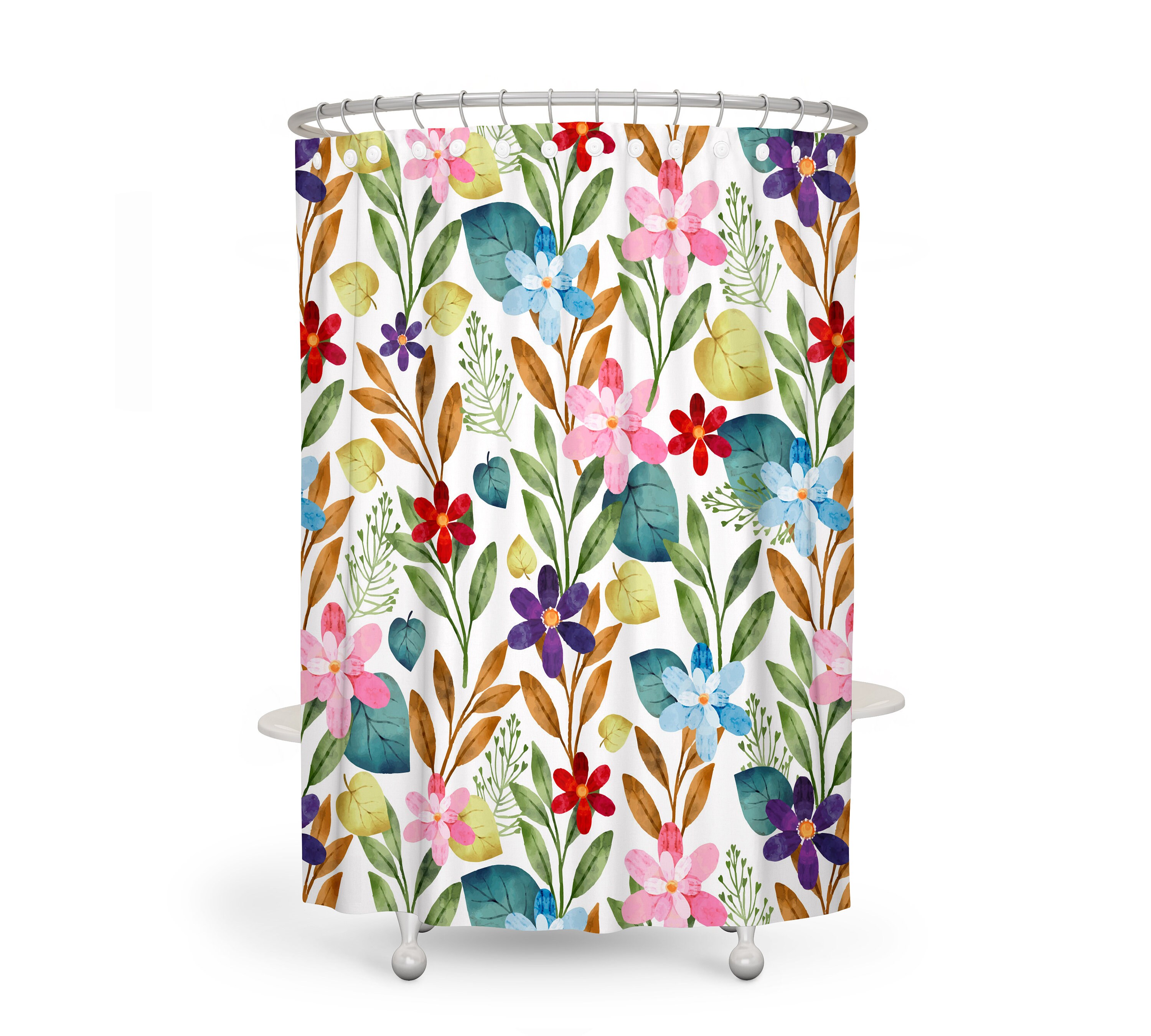 Wildflower Watercolor Shower Curtain or Bath Set for Nature Lovers - Image 2
