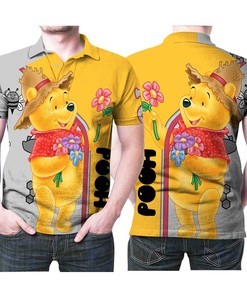 Winnie The Pooh Holding Flower Cute Bear 3D All Over Print Polo Shirt with Quote