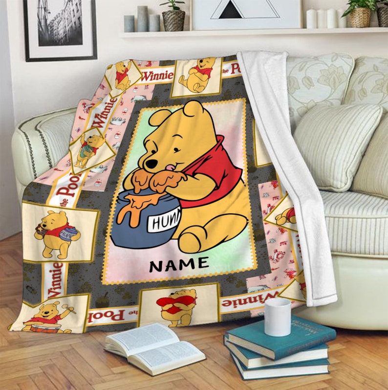 Winnie the Pooh Sherpa Blanket - Personalized Disney Pooh Christmas Gift - Image 3