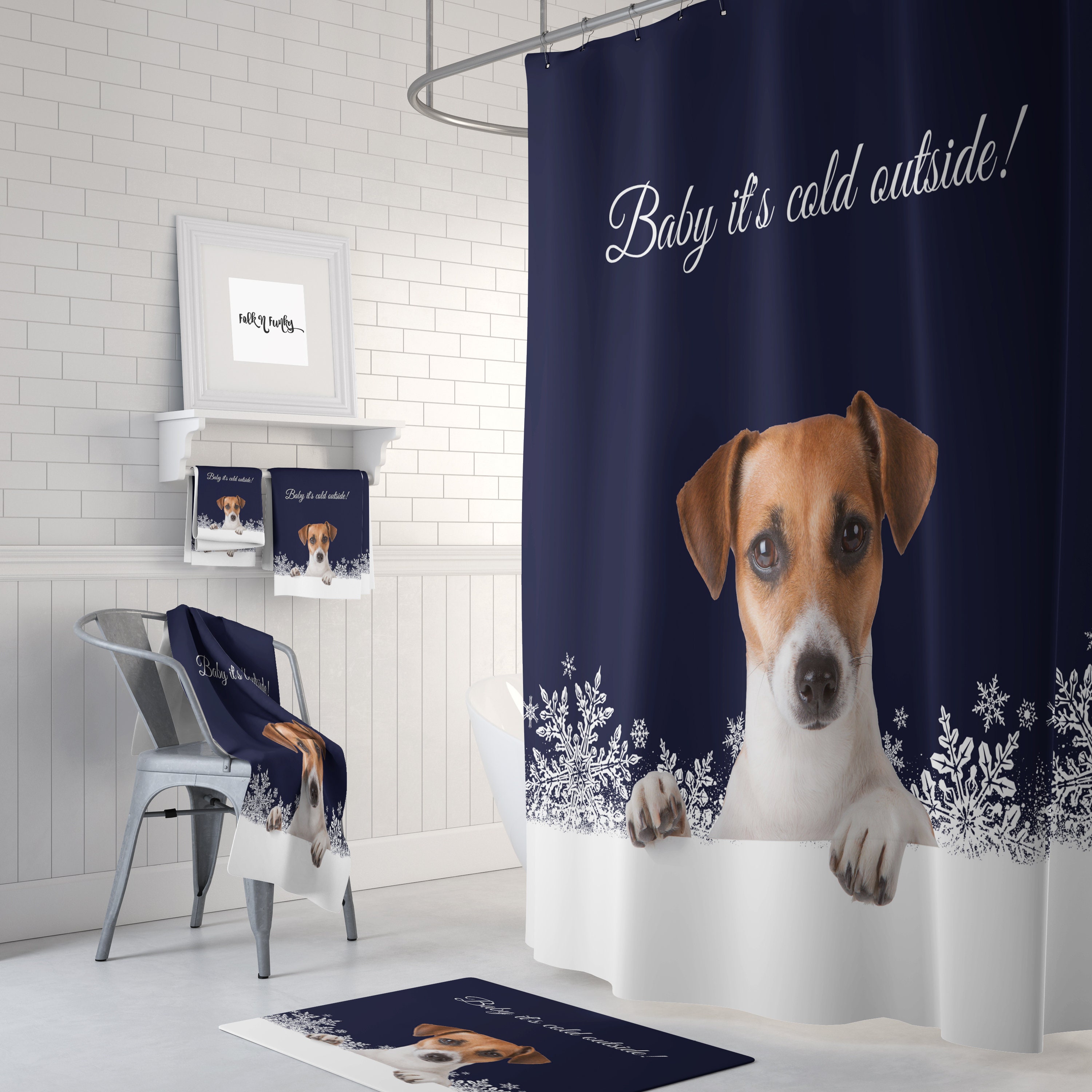 Winter Dog Shower Curtain with Baby It's Cold Outside Bath Set