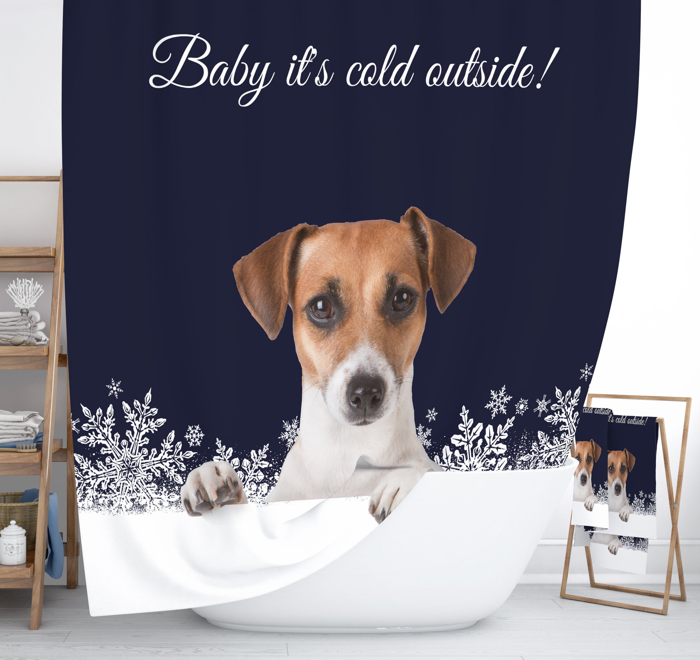 Winter Dog Shower Curtain with Baby It's Cold Outside Bath Set - Image 2