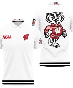 Wisconsin Badgers Ncaa Classic White With Mascot Logo 3D All Over Print Polo Shirt with personalized design